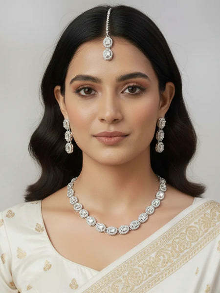 White Glass stone Necklace Set for women