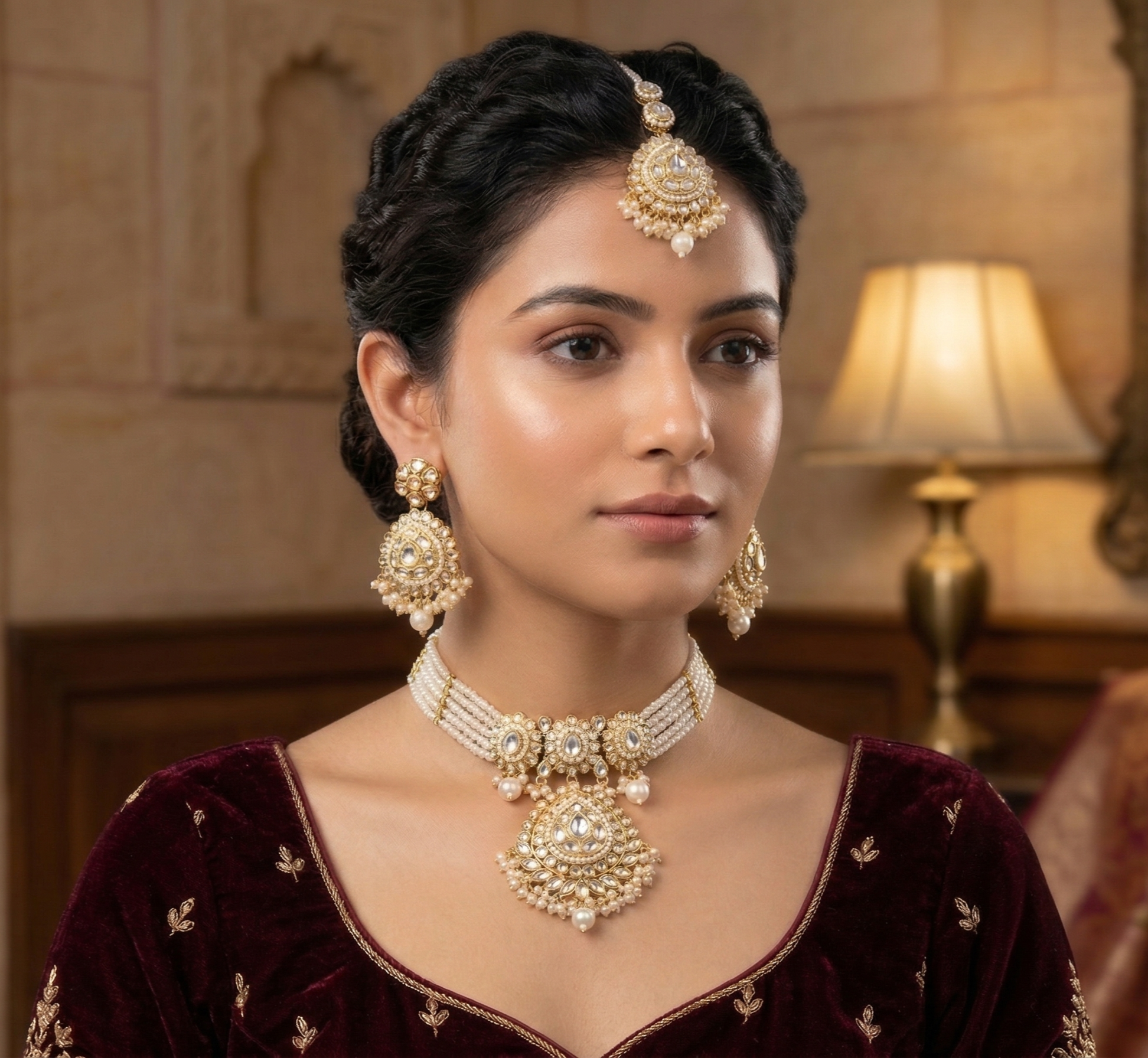 White Kundan Set for women