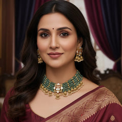 Green Brass Heritage Choker Set For Women
