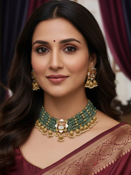 Green Brass Heritage Choker Set For Women