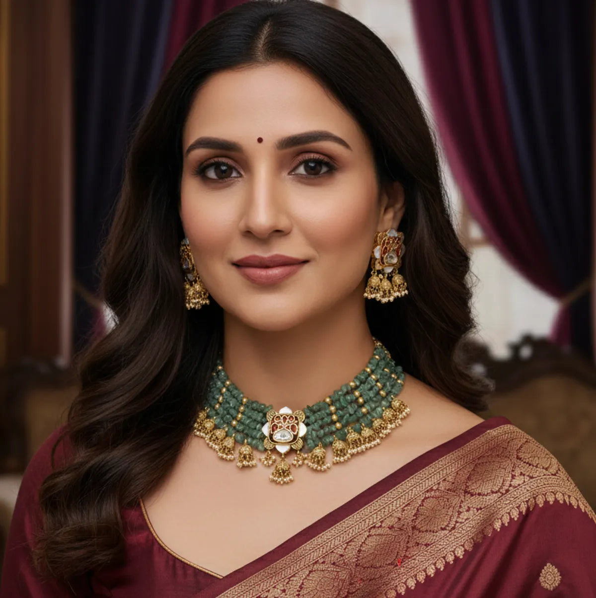 Green Brass Heritage Choker Set For Women