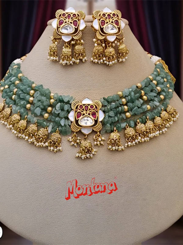 Green Brass Heritage Choker Set For Women