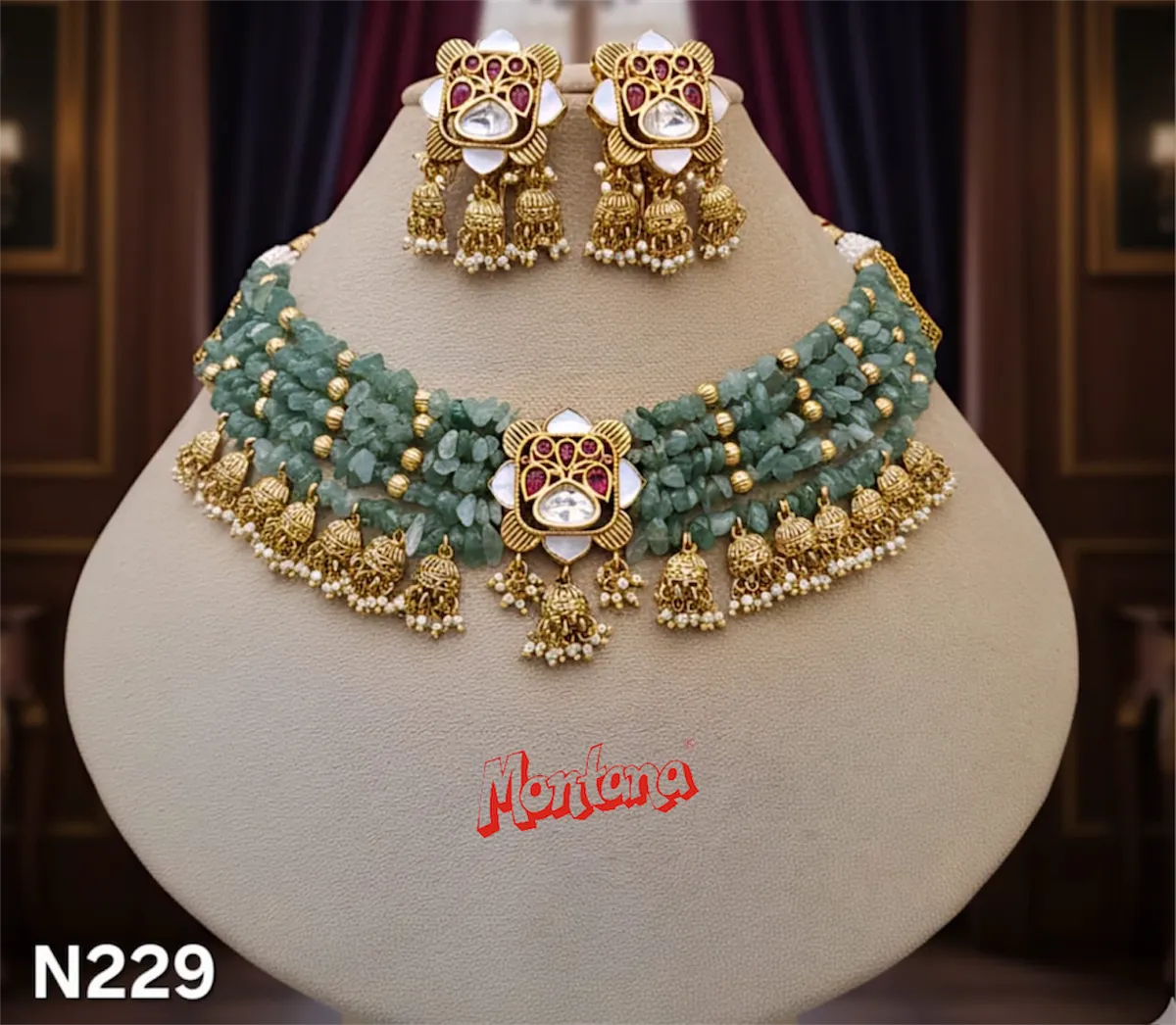 Green Brass Heritage Choker Set For Women