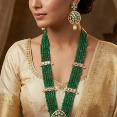 Green Brass Kundan Set For Women