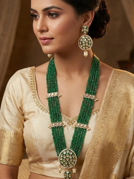 Green Brass Kundan Set For Women