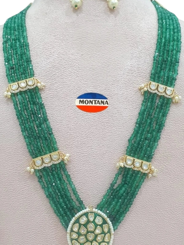 Green Brass Kundan Set For Women