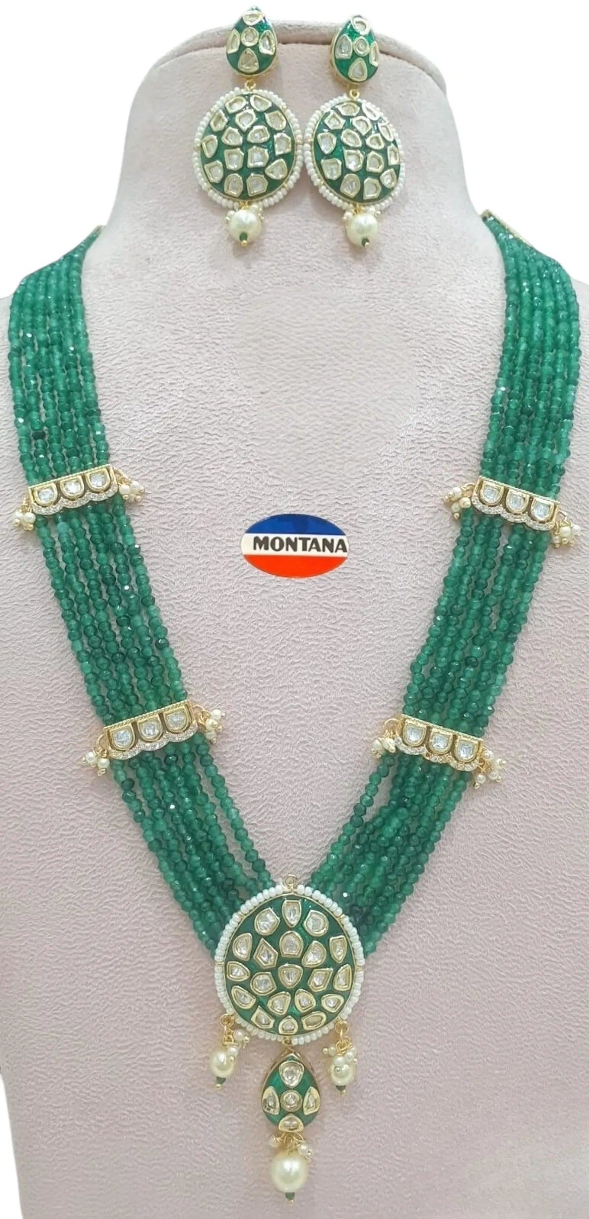 Green Brass Kundan Set For Women