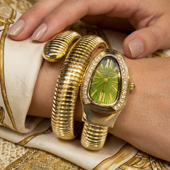 Gold-Tone Serpent Wrap Watch with Emerald Green Dial