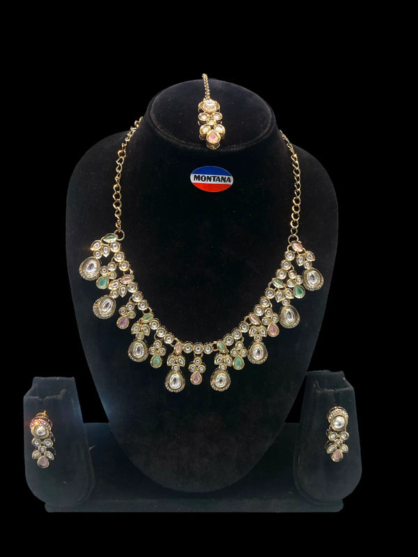Mint Pink Kundan Set for women