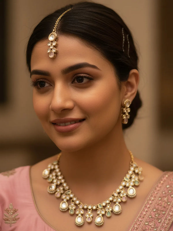 Mint Pink Kundan Set for women