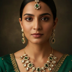 Green Kundan Necklace Set for Women