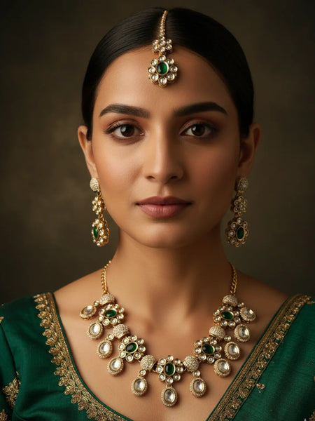 Green Kundan Necklace Set for Women