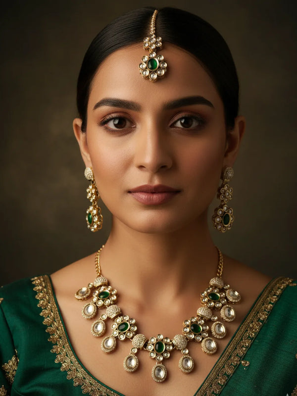 Green Kundan Necklace Set for Women