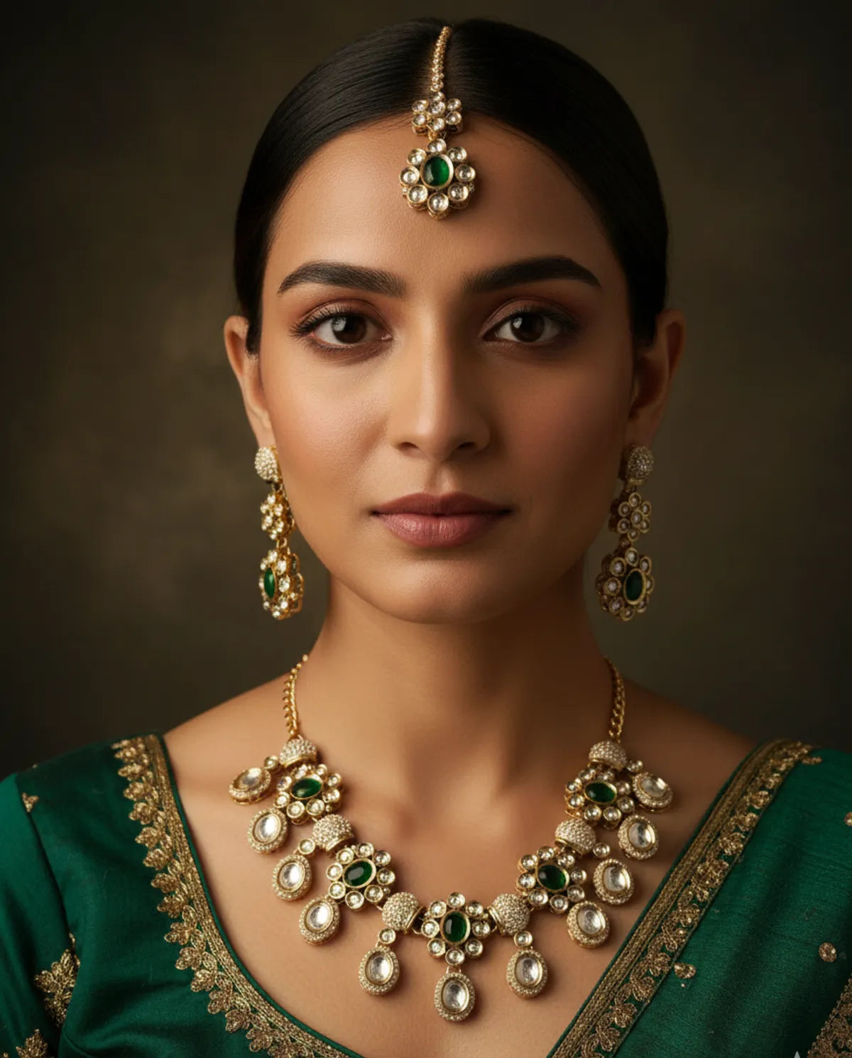 Green Kundan Necklace Set for Women