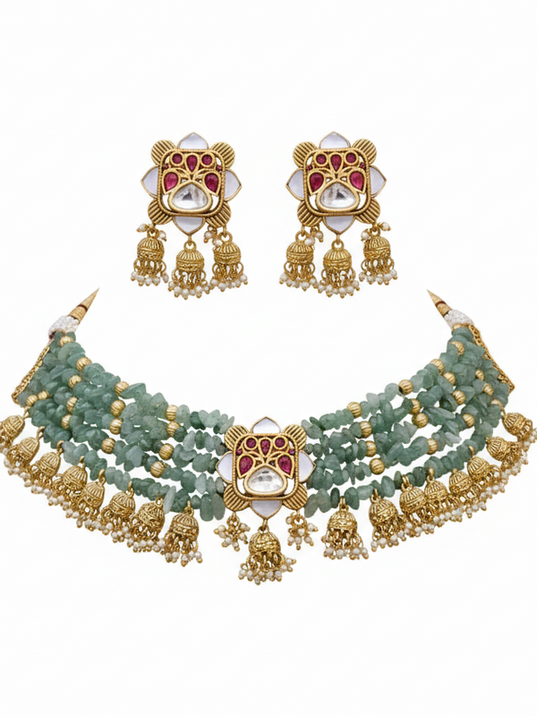 Green Brass Heritage Choker Set For Women