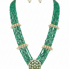 Green Brass Kundan Set For Women