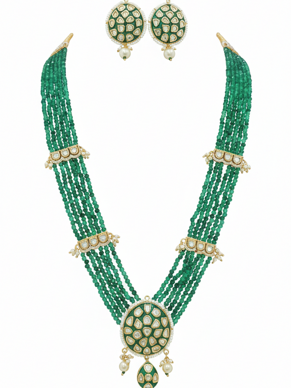 Green Brass Kundan Set For Women