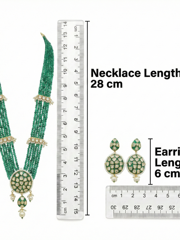 Green Brass Kundan Set For Women