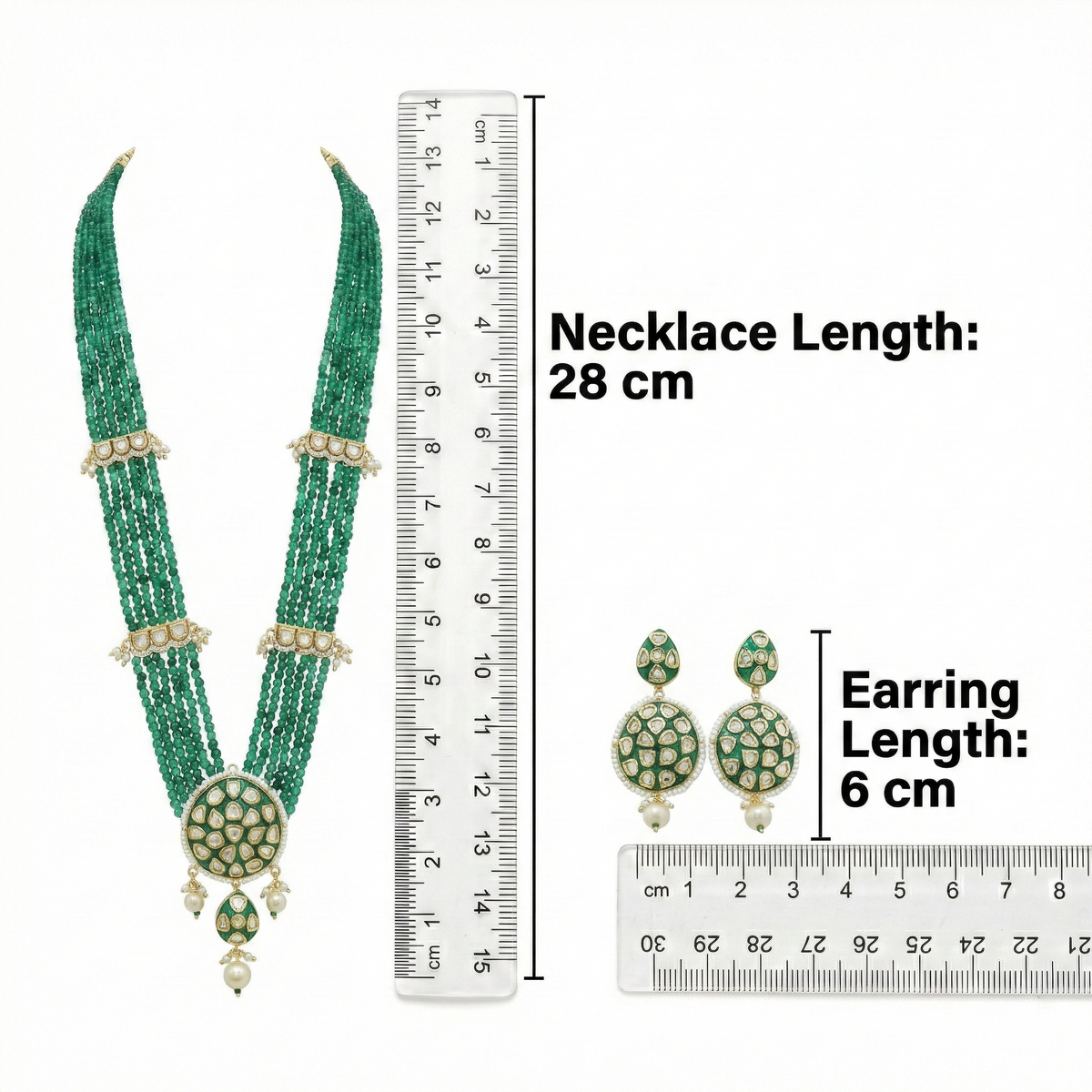 Green Brass Kundan Set For Women