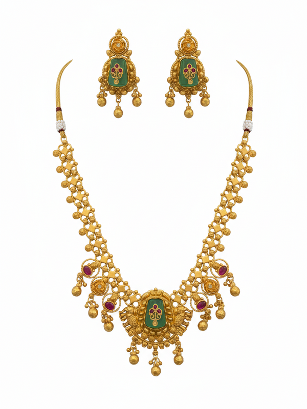Multicolor Brass Kundan Set For Women