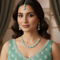 Mint Glass stone Necklace Set for women