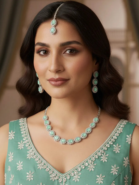 Mint Glass stone Necklace Set for women