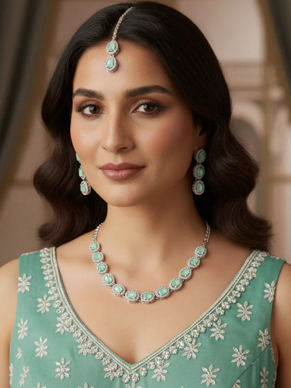 Mint Glass stone Necklace Set for women