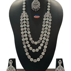Pink Blue Brass Multilayer Necklace Set For Women