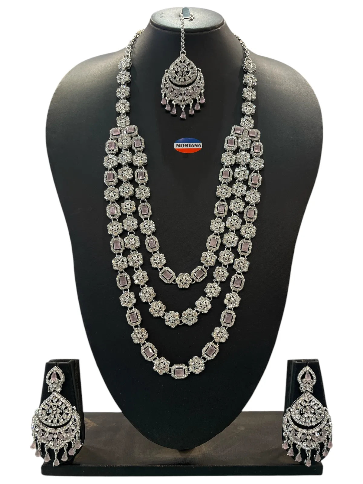 Pink Blue Brass Multilayer Necklace Set For Women