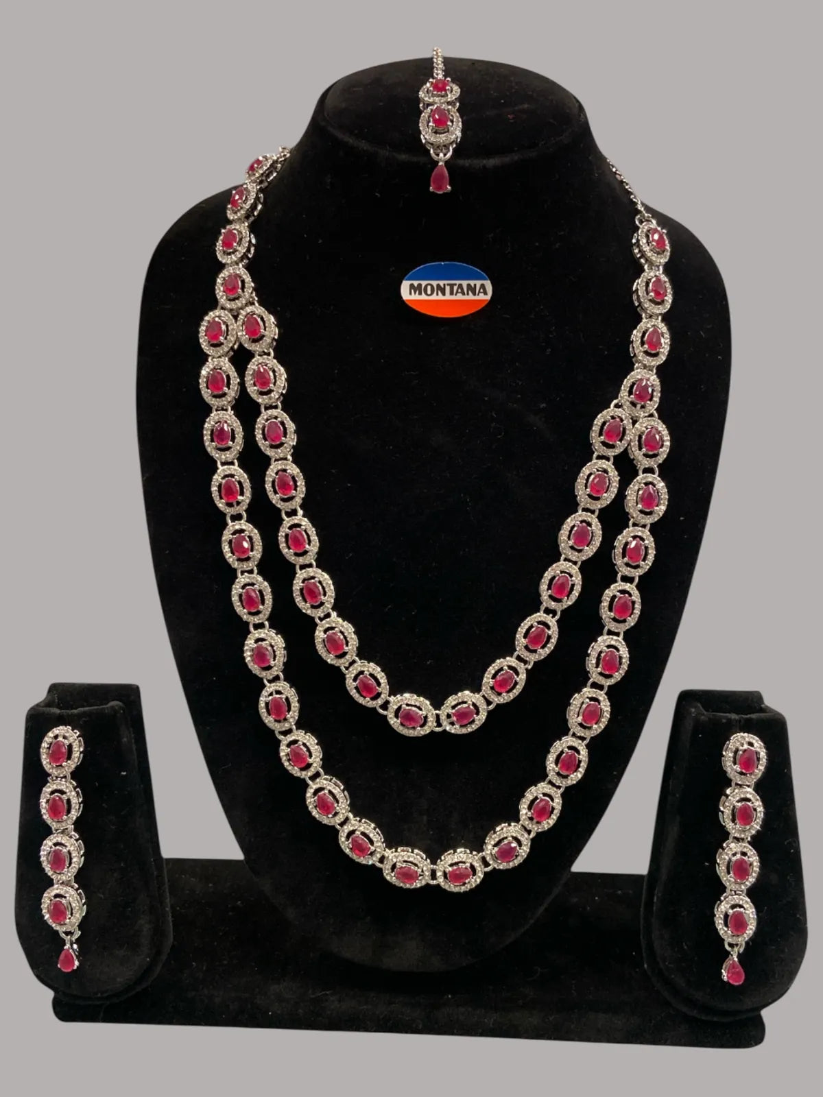 Ruby Brass Multilayer Necklace Set For Women