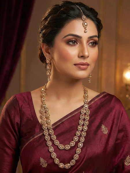LCT Golden Brass Multilayer Necklace Set For Women