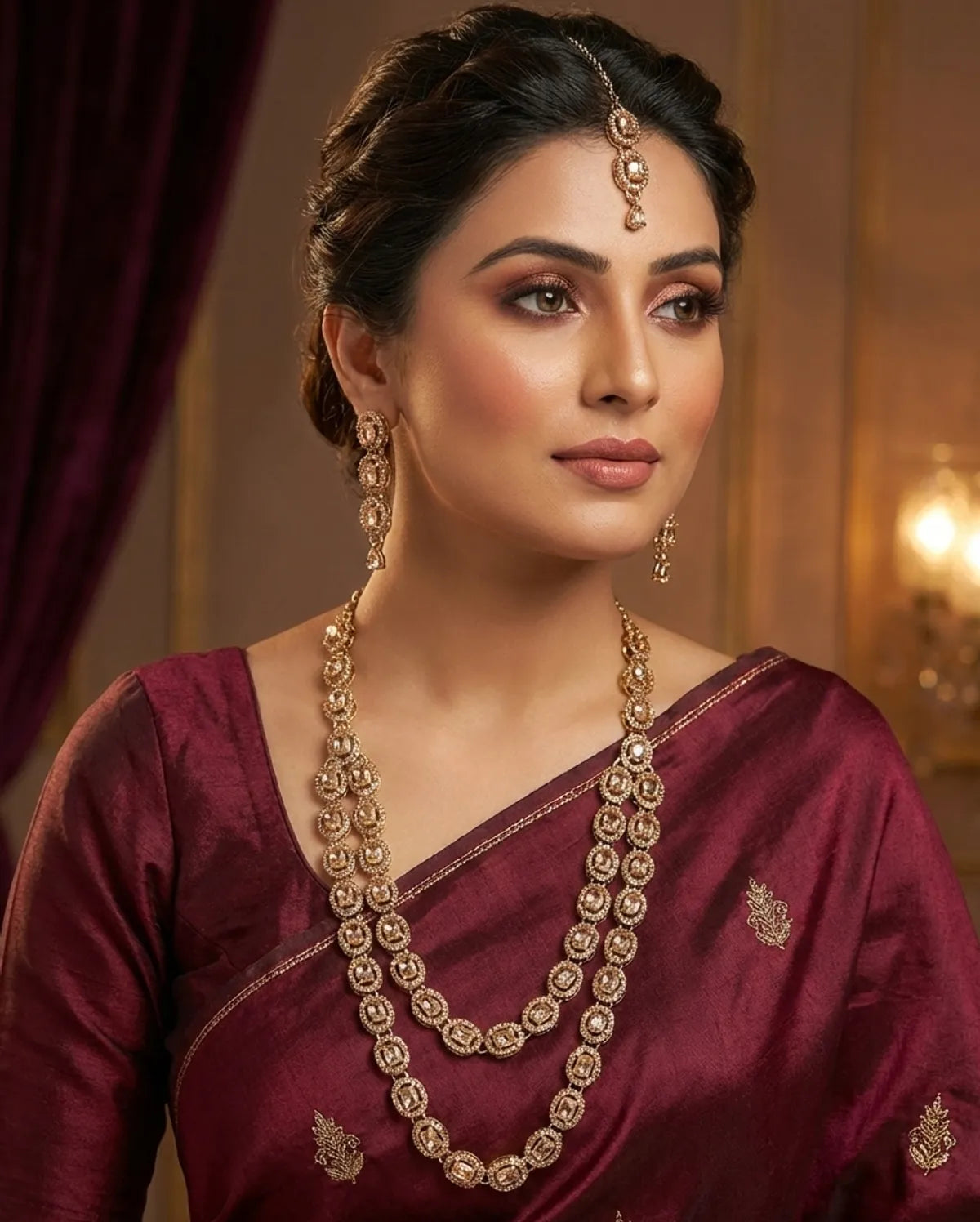 Ruby Brass Multilayer Necklace Set For Women