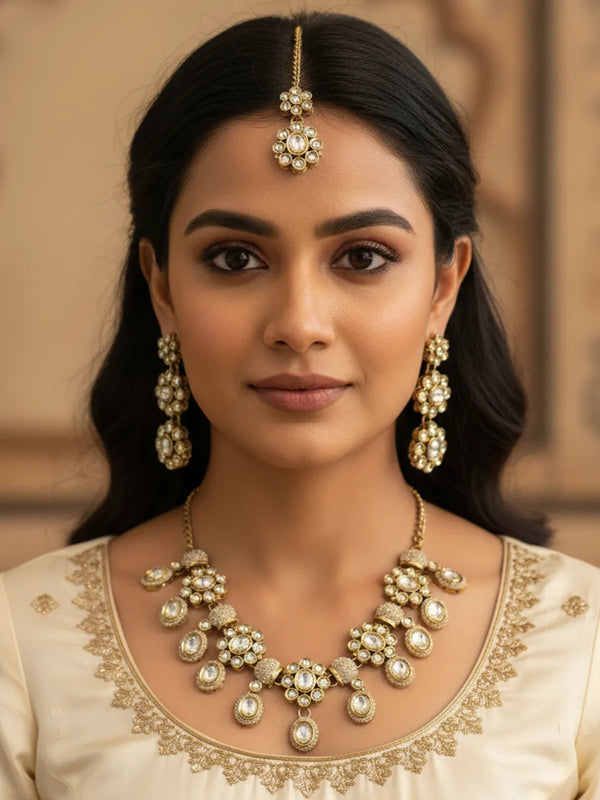 White Kundan Necklace Set for Women