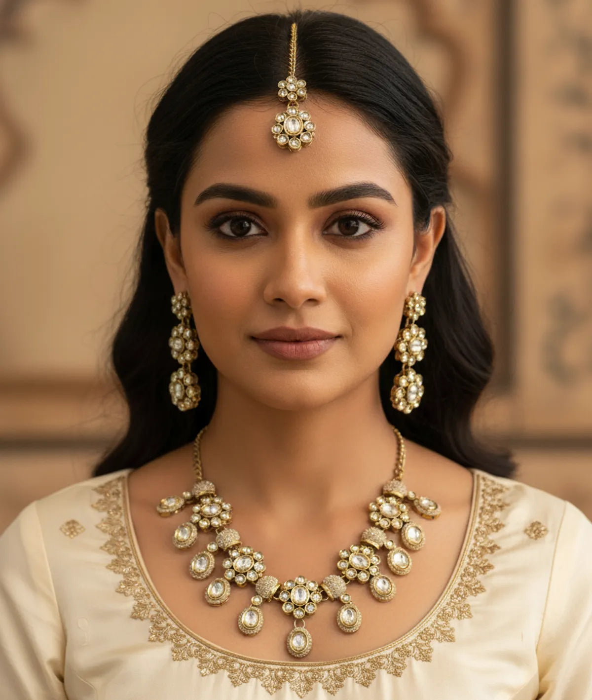 White Kundan Necklace Set for Women