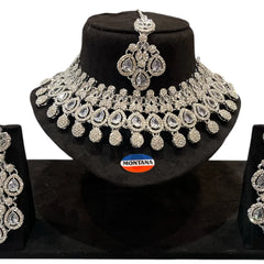 White Brass Glass Stone Choker Set For Women