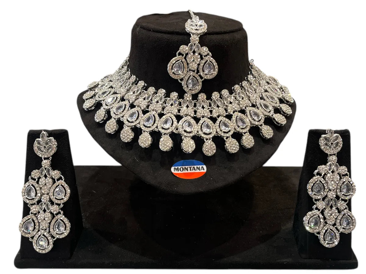 Ruby Brass Glass Stone Choker Set For Women