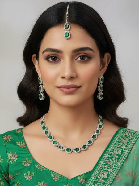 Green Glass stone Necklace Set for women