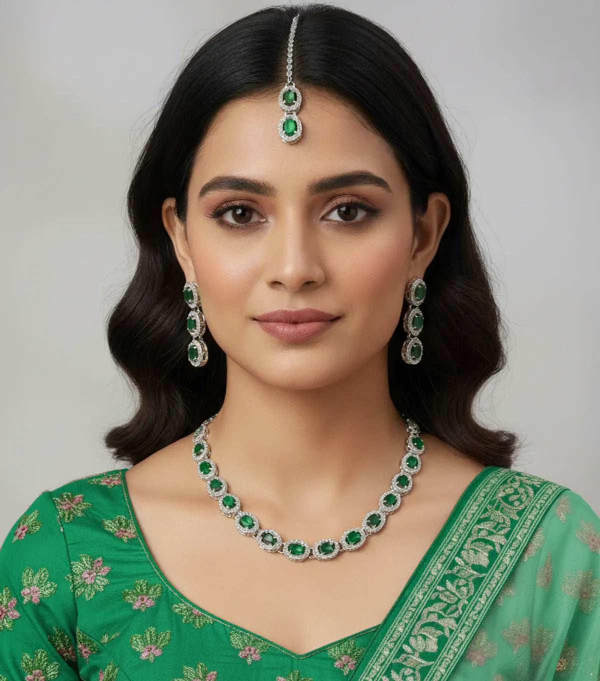 Green Glass stone Necklace Set for women