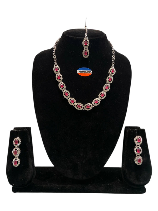 Ruby Glass stone Necklace Set for women