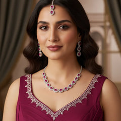 Ruby Glass stone Necklace Set for women