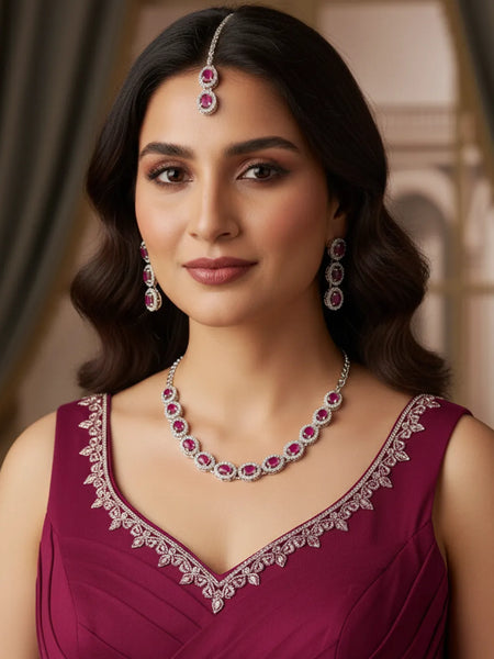 Ruby Glass stone Necklace Set for women