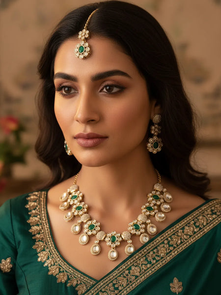 Mint Kundan Necklace Set for Women