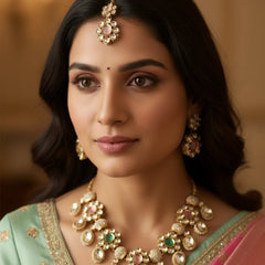 Mint Pink Kundan Necklace Set for Women