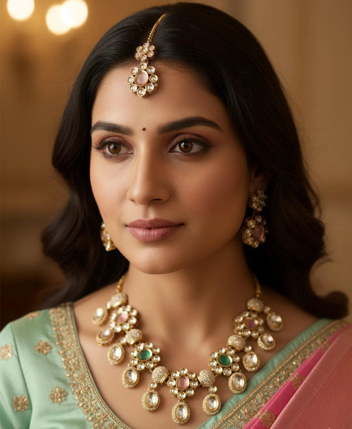 Green Kundan Necklace Set for Women