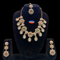 Mint Pink Kundan Necklace Set for Women