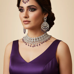 Wine Brass Glass Stone Choker Set For Women