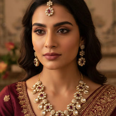 Ruby Kundan Necklace Set for Women