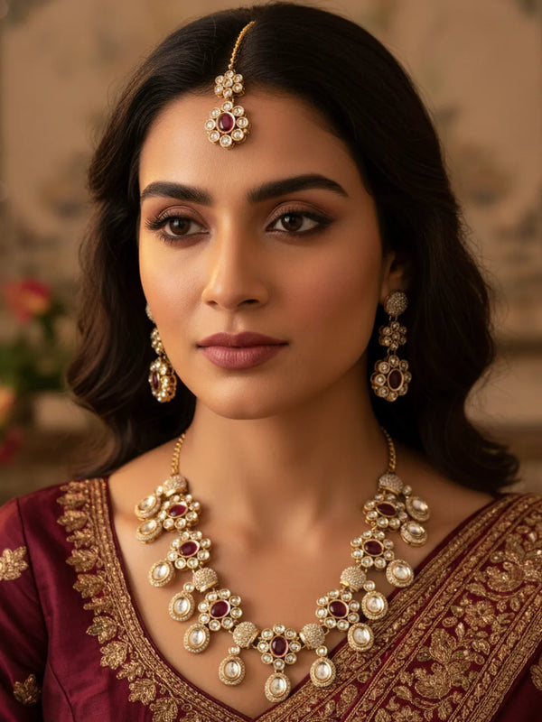 Ruby Kundan Necklace Set for Women