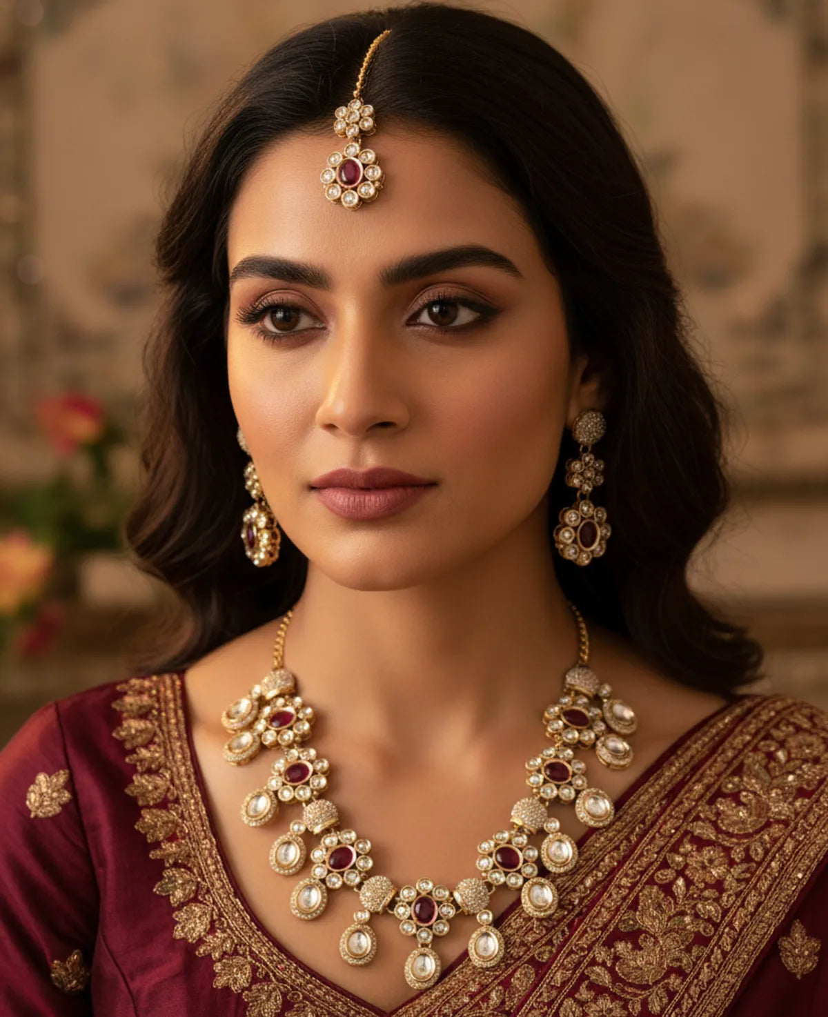 Green Kundan Necklace Set for Women