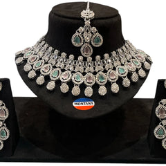 Mint Pink Brass Glass Stone Choker Set For Women